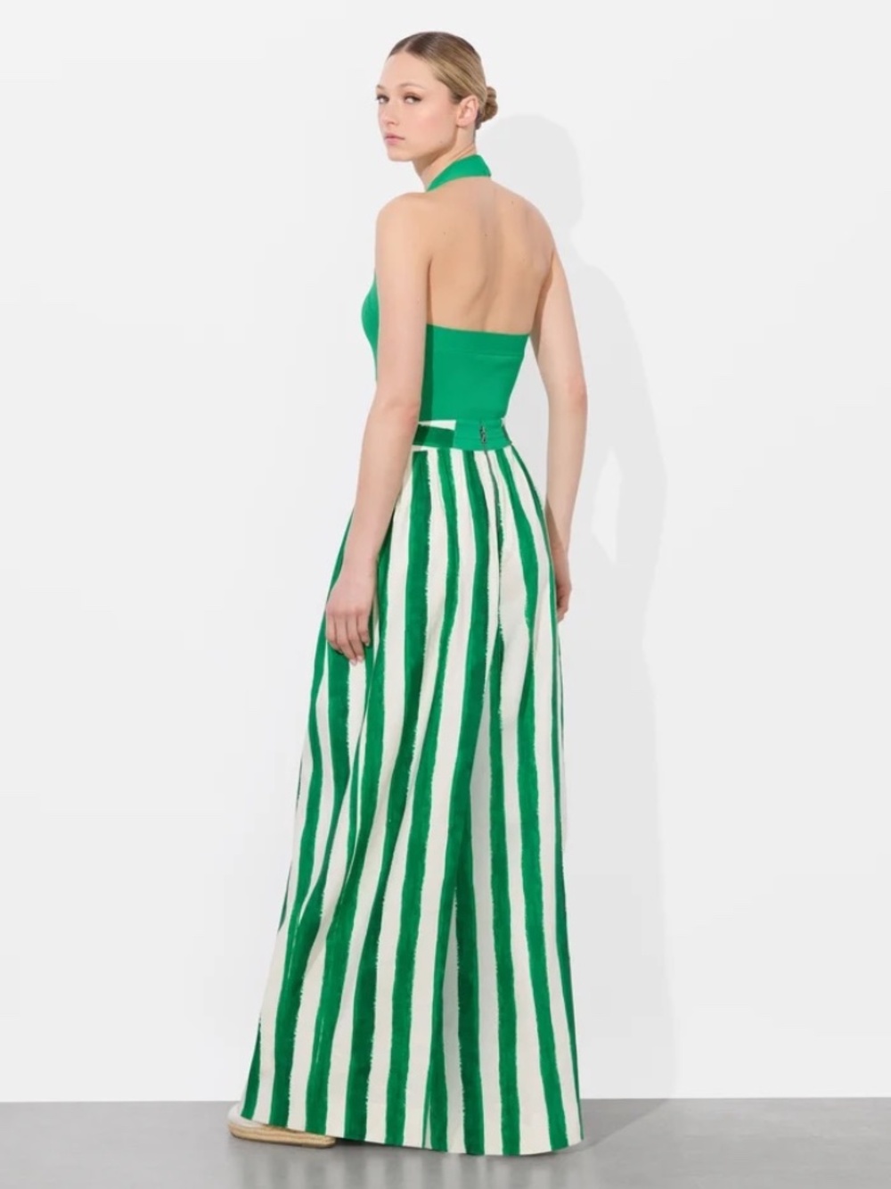 Alice + Olivia Samara Linen Pant Painted Stripe Emerald size 4 - Picture 3 of 15